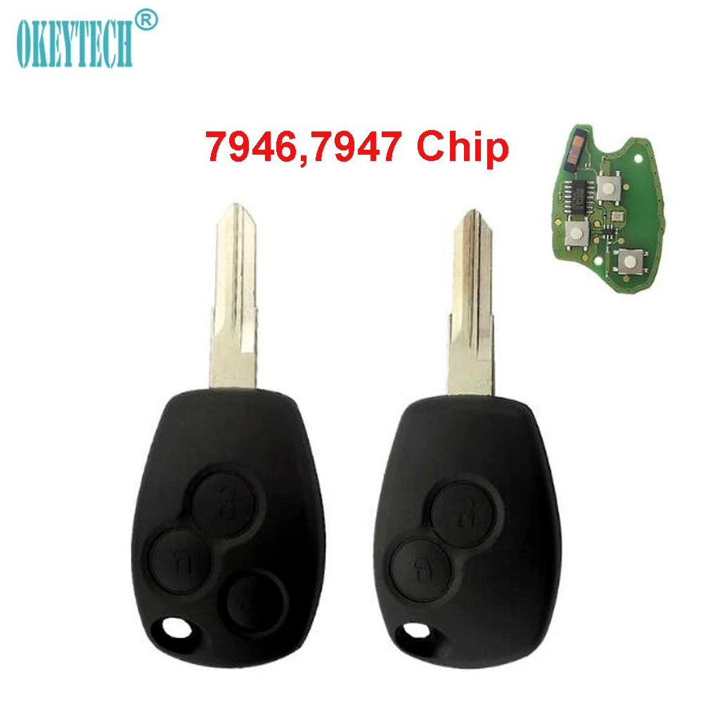 

OkeyTech Replacement Car Key Fit For Renault Kangoo With Chip 7946 7947 Uncut Remote Key Fob 2 Buttons 433MHz Remote Car Key