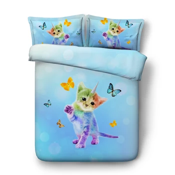 

cat catching butterflies Digital print Bedding Set Quilt Cover Design Bed Set Bohemian a Mini Van Bedclothes 3pcs JF592