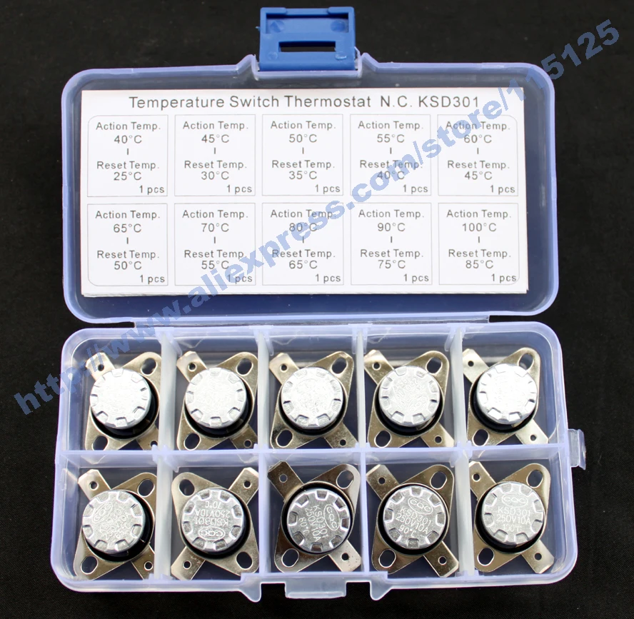 KSD301 NC Series Thermostat Assortment Kit, Temperature Switch, Bimetal