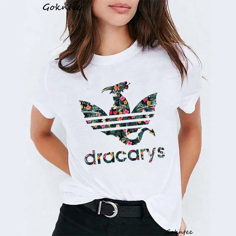 Dracarys النساء T قميص لعبة من عروش Daen تي شيرت أبيض الصيف المتناثرة T قميص الأم من التنين المحملة قميص Camisetas موهير