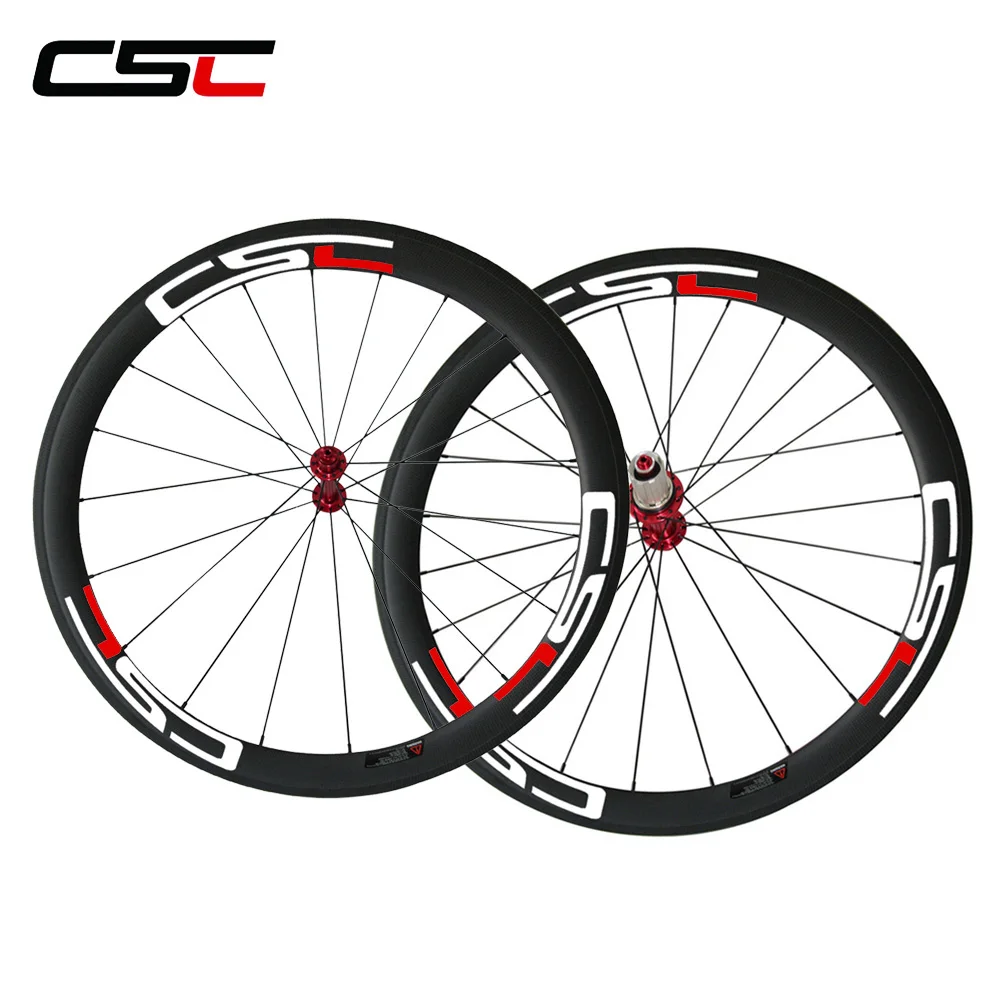 Discount CSC U Shape 700C full carbon 50mm clincher wheels 25mm width with Powerway R13 hub sapim cx ray cn 424 spoke 1