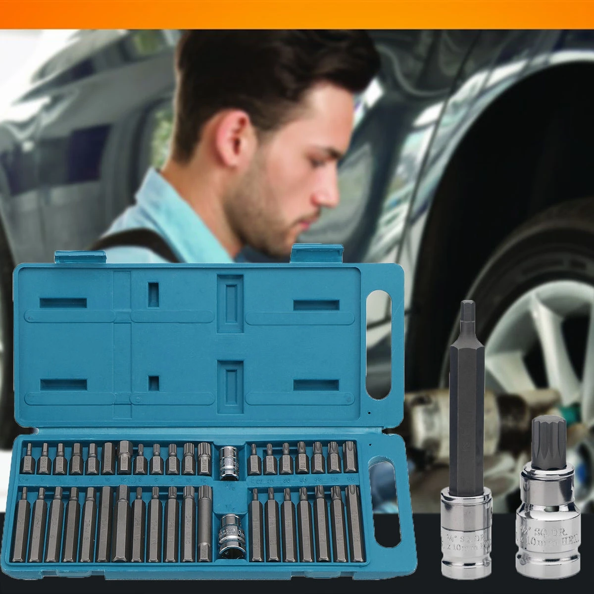 40Pcs x 1/2'' 3/8'' Adaptor Drive Shank Hex Torx XZN Spline Star Impact Socket Set