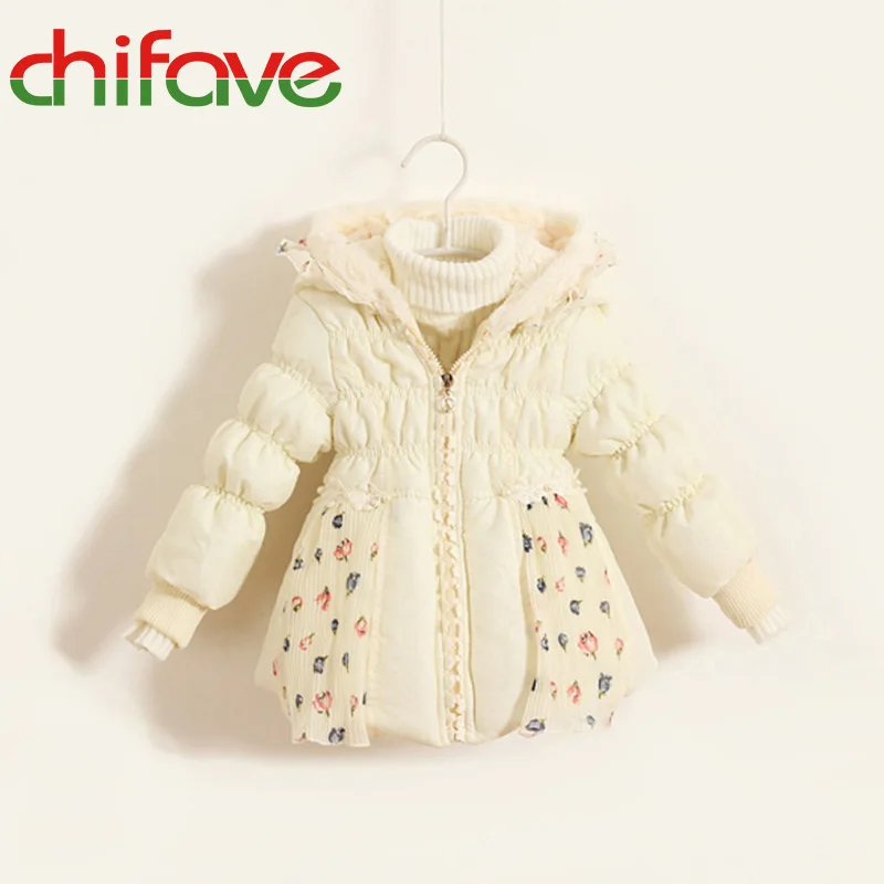

Chifave 2017 Winter Children Cotton Coat White Color Cute Baby Warm Hooded Jacket Polka Dot Beautiful Long Coat for Kids Girls