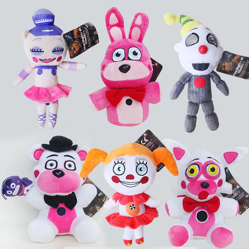 

6pcs 20cm Five Nights At Freddy's 4 FNAF Freddy Bear Bonnie Foxy Baby Ballora Clown Plush Stuffed Toys Doll for Children Gifts