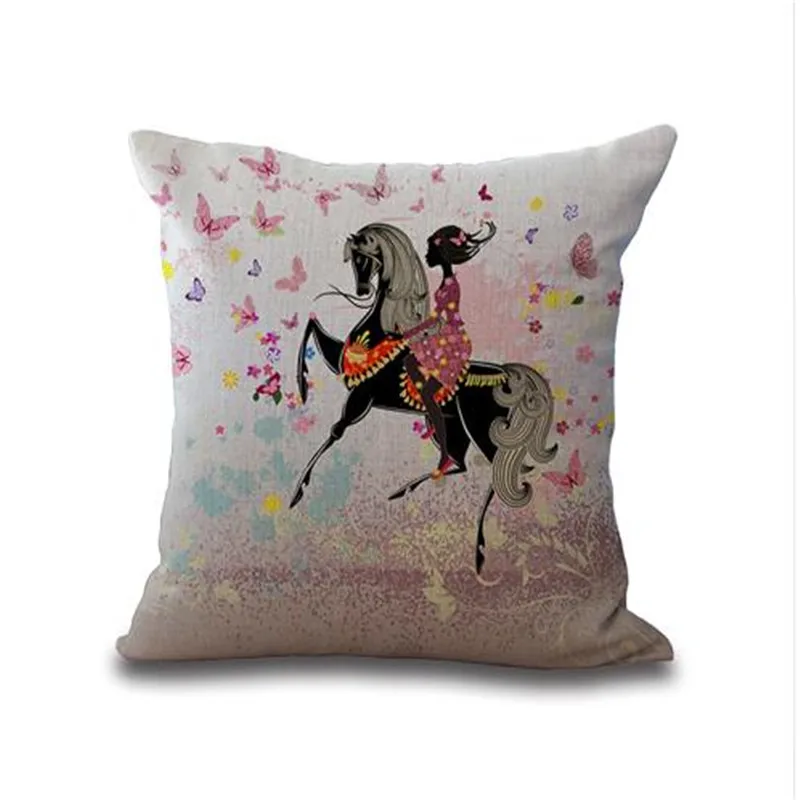 Square 18" Cotton Linen Decorative Cushions Flower Fairy Bike Butterfly Throw Pillows Sofa Home Decor No Inner