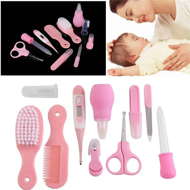 

Pink 10pcs Maternal Infant Newborn Health Safety Thermometer Nail Clipper Hairbrush Baby Beauty Set Nursing Drug Absorption Na