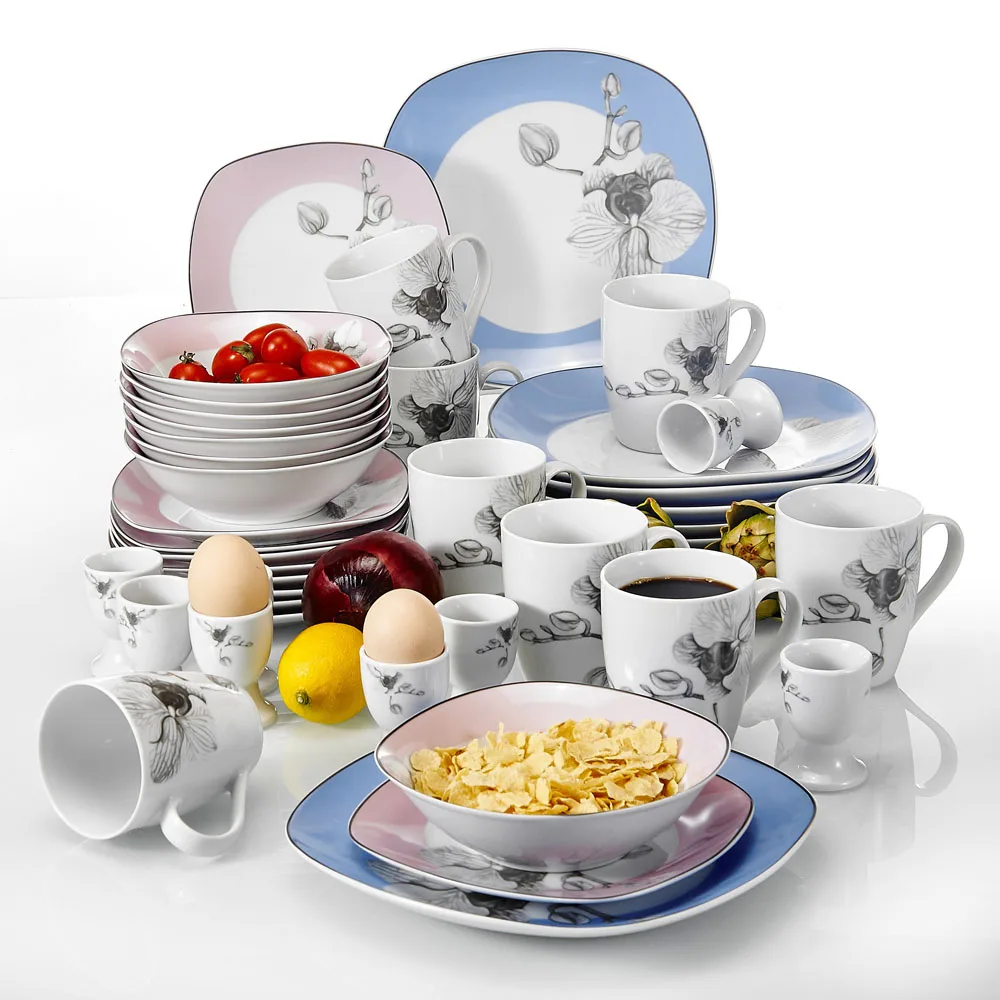 

VEWEET DEBBIE 40-Piece Porcelain Dinner Combi-Set with 8*Egg Cup 8*Mug 8*Dessert Plate 8*Bowl 8*Dinner Plate Cutlery Set