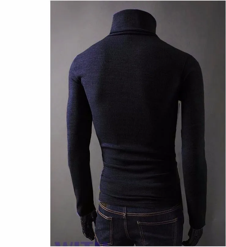 Новые осенние мужские Свитера повседневные мужские водолазки мужские черные однотонные трикотажные облегающие брендовые свитера