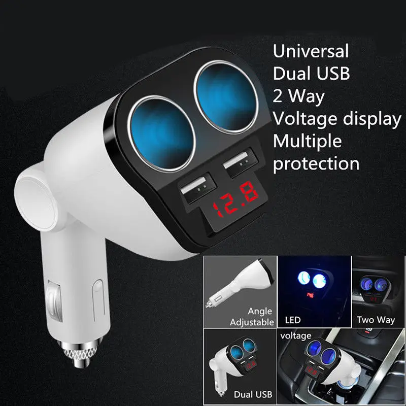 JXLCLYL 120W Car Cigarette Lighter Power Adapter 12V-24V Car Splitter 2 Way Cigarette Lighter Socket With Dual 2 USB Car Charger