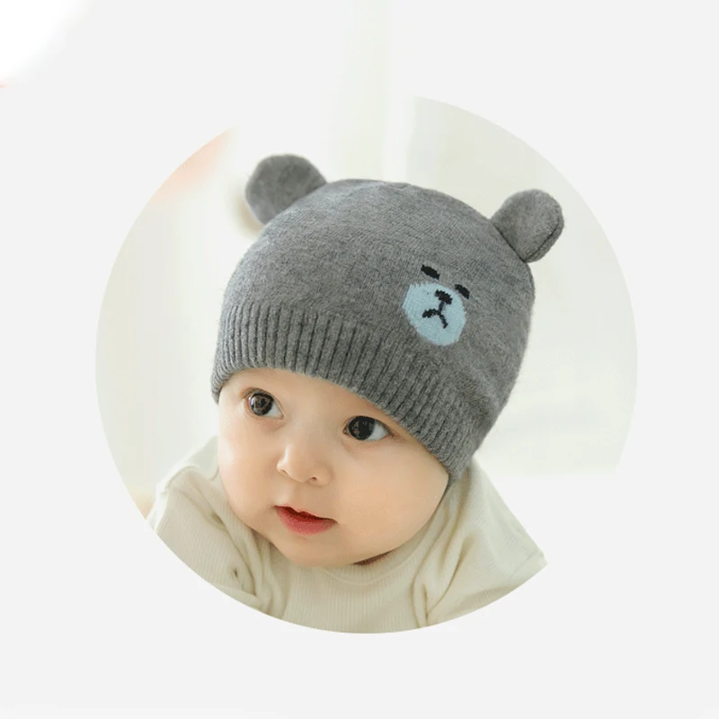 Осенне-зимняя детская шапка с ушками, милый мультяшный медведь, детские шапки для новорожденных, вязаная теплая детская шапка для девочек и мальчиков, шапочка, Детский набор из шапки и шарфа
