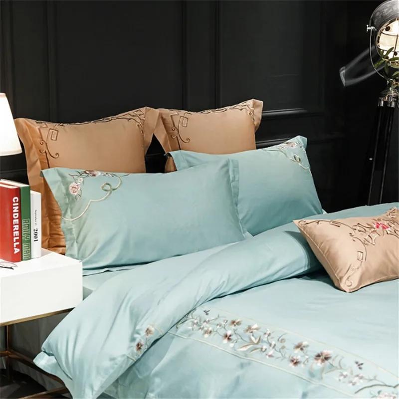 Waliicorners 60S Egypt Cotton Luxury 4/7pcs Bedding set Queen/King Size Embroidery style Bed set Duvet cover Bed linen Pillowcases 19 4a