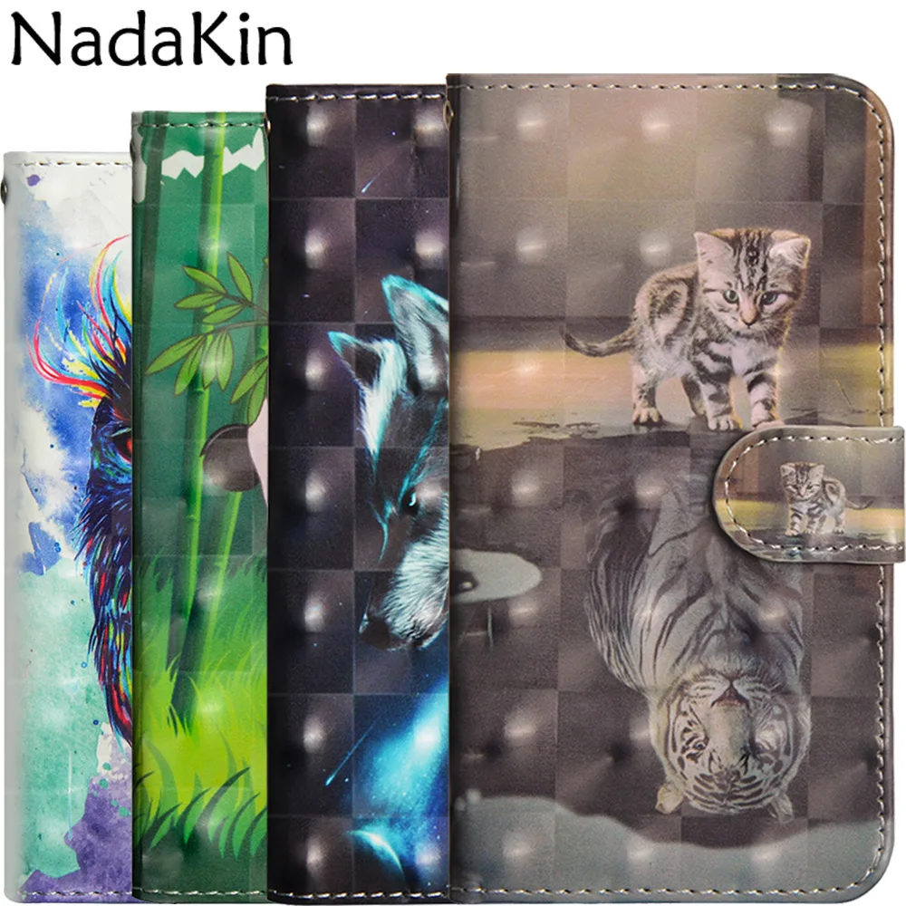 

3D Painted Flip Wallet Case for Xiaomi Mi 8 Lite Stylish Book Phone Cover Shell Leather Cute Panda Owl With Card Pocket Strap