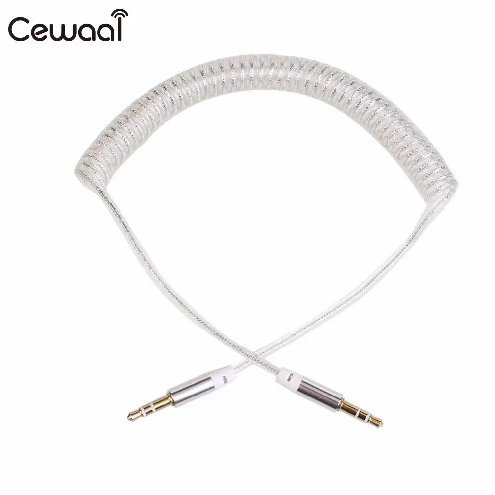 

Cewaal Silver Durable 3.5mm AUX Spring Cable Jack to Jack Male Audio Auxiliary Plug Lead Car Speaker Earphone Accessories