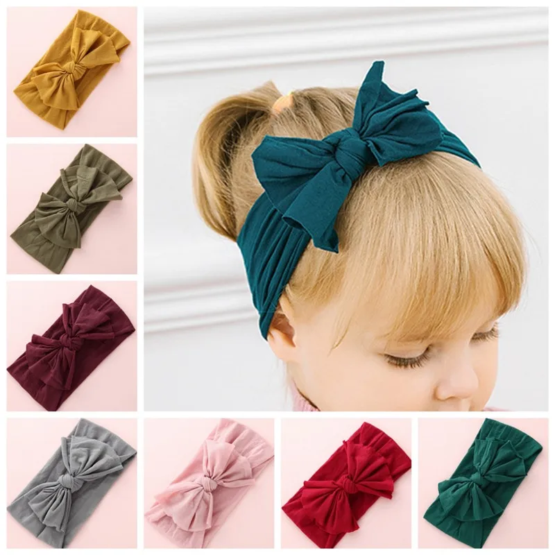 Knot Bow Nylon Headbands One size fits most Wide Turban Head wraps Soft Headwrap Baby Girls Hair Accessories | Детская одежда и