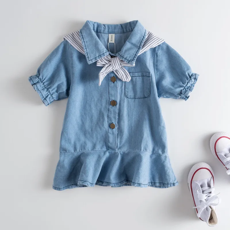 Baby Denim Clothes Summer Trendy Infant Short Sleeve Denim Dress Kids