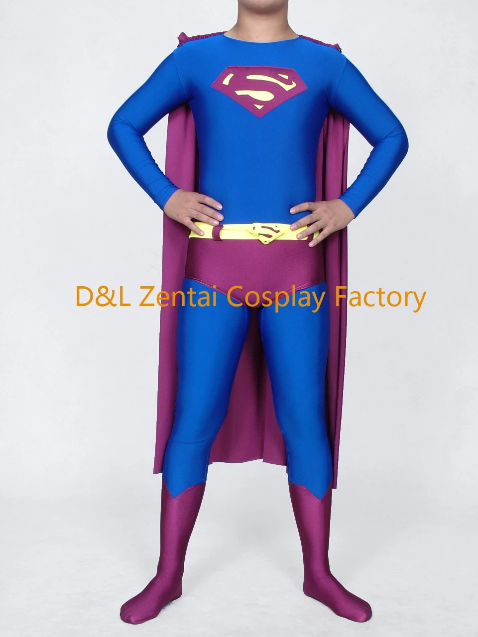 Free Shipping DHL DC Comics Blue and Purple Superman Costume Superhero Zentai Cosplay Lycra Spandex