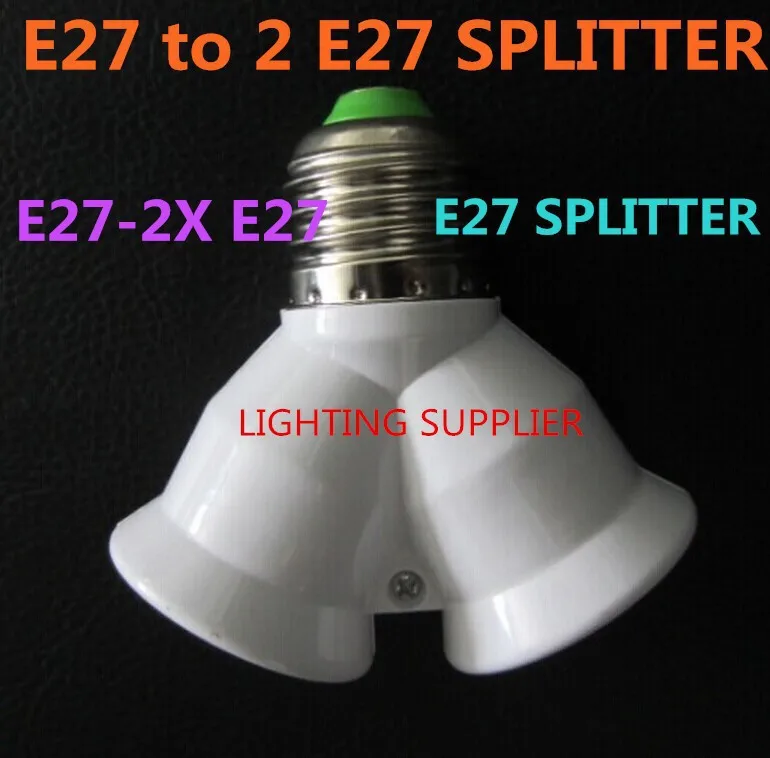 

Free Shipping 6 pcs Free Shipping two way E27 to 2 E27 Y shape Dual E27 Light Lamp Bulb Adapter Converter Fast shipping