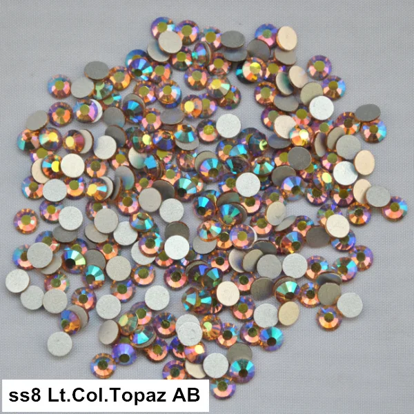 Бесплатная доставка! 1440 шт./лот ss8 (2 3 2 5 мм) Lt. Col. Topaz AB плоский задний клей для