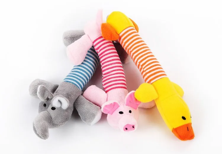 27cm Long Soft Plush Dog Toys Interactive Cartoon Duck Pig Elephant Pet Dog Squeak Toys