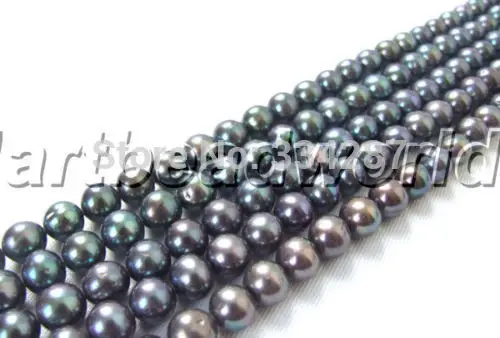 

Wholesale! 5 strands 9-10mm black round freshwater pearl beads