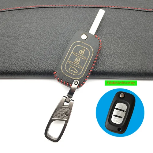 3 кнопки кожаный чехол для ключа автомобиля для Lada Vesta Granta XRay Kalina Priora Sedan Sport для Renault/для Benz защитная оболочка - Название цвета: Black and keychain