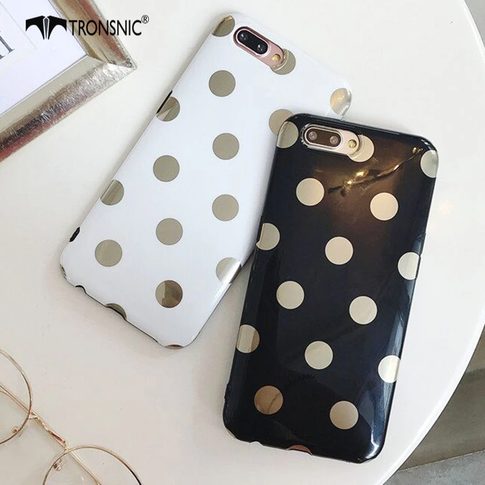 

Tronsnic Polka Dots Phone Case for iPhone X XS MAX XR Soft Gold Dots Case for iPhone 6S 6 7 8 Plus White Black Luxury Cover Capa