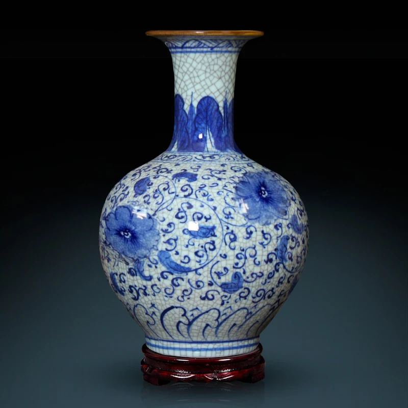 Jingdezhen Pottery Hand Painted Antique Crack Glazed Blue And White Porcelain Vase Flower Living Room vase decoration home | Дом и сад