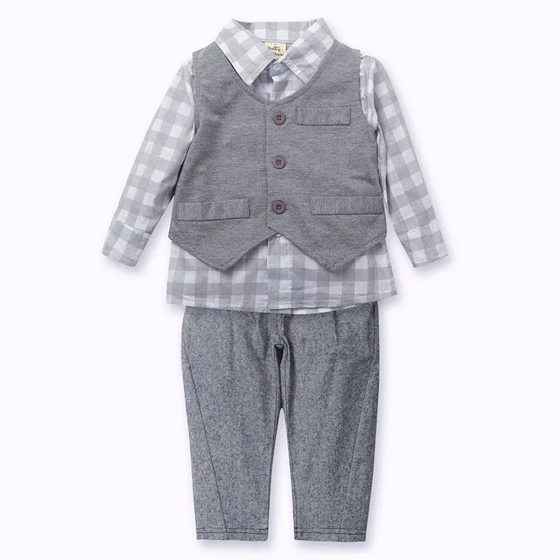 Детский костюм комплект джентльменской одежды для мальчиков, жилет+ рубашка с длинными рукавами и длинные штаны для новорожденных