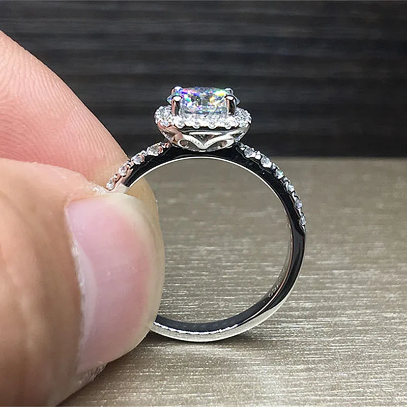 Центр 1ct круглое бриллиантовое ограненное кольцо из моиссанита Halo 18K Белое Золото