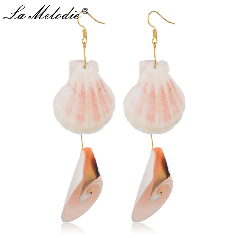 

New Boho Natural Ivory Color Shell Conch Drop Earrings for Women Bohemia Summer Sea Beach Whorls Dangle Earring Female Jewelry
