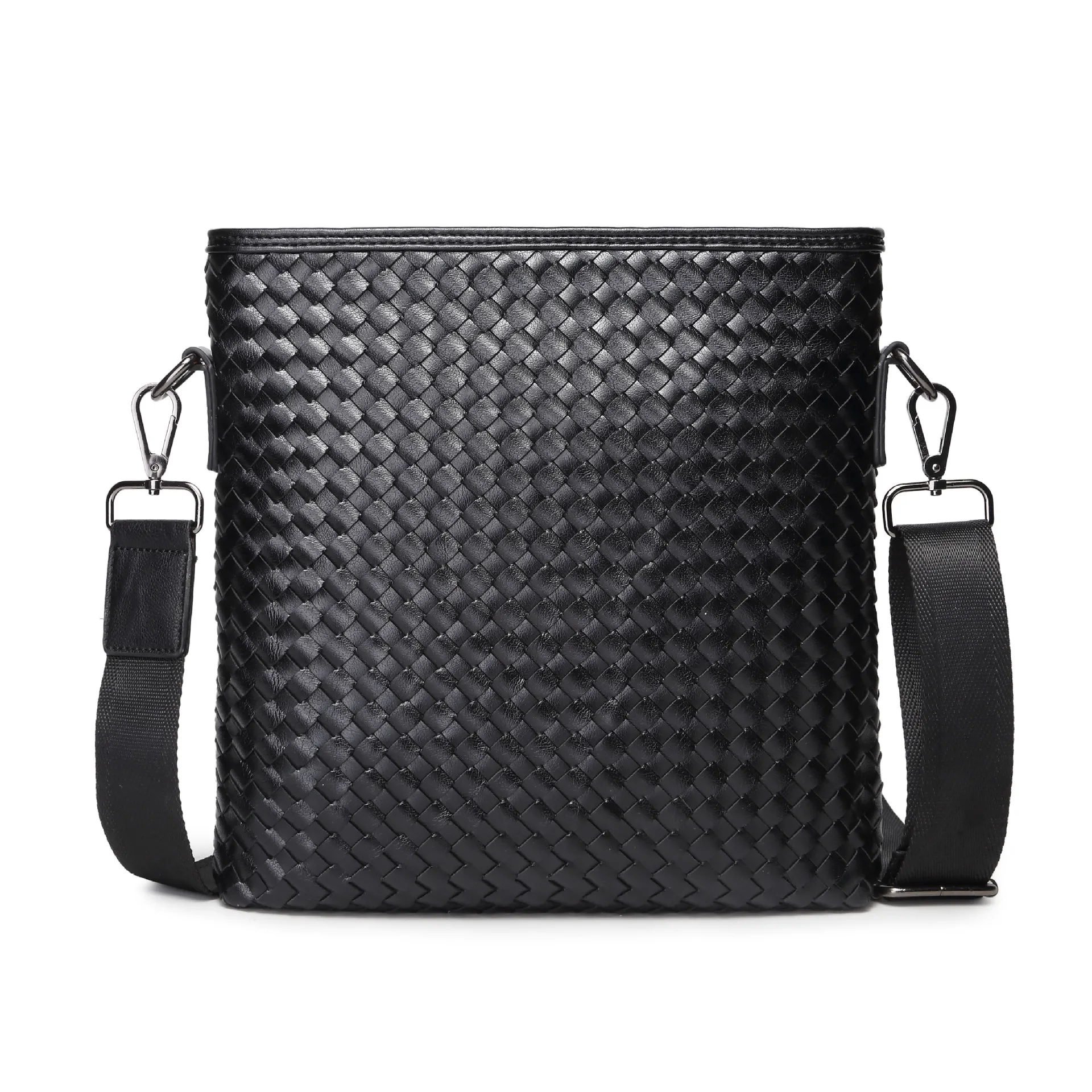 

New Fashion Knitting Men's Handbags Pu Leather Male Shoulder Bag Vintage Weave Crossbody Boy Luxury Messenger Briefcase Bags Hot