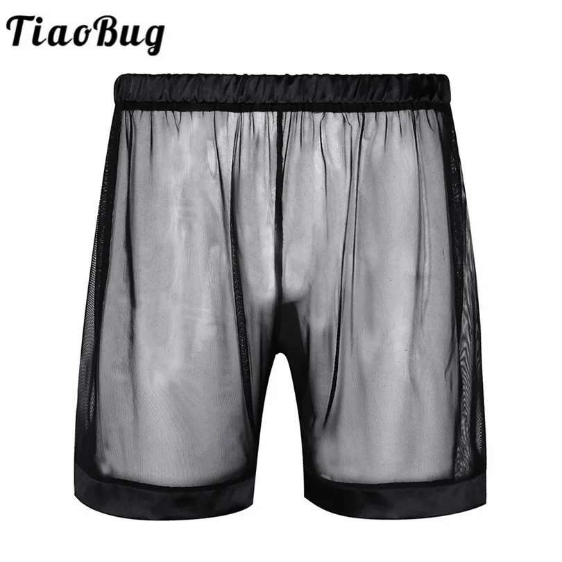 

TiaoBug Black See-through Mesh Loose Lounge Sexy Men Boxer Shorts Underwear Nightwear Men Stretchy Breathable Lingerie Underpant