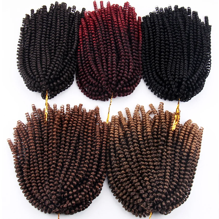 

FALEMEI 8Inch Spring Twist Hair Braiding Extensions Synthetic Ombre Colors Crochet Braids 100g 30Strands/Pack Kinky Curly Twist