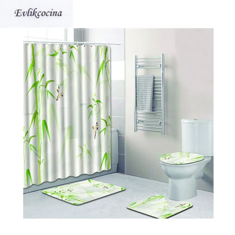 

Free Shipping 4pcs Green Bamboo Banyo Paspas Bathroom Carpet Toilet Bath Mats Set Non Slip Pad Tapis Salle De Bain Alfombra Bano