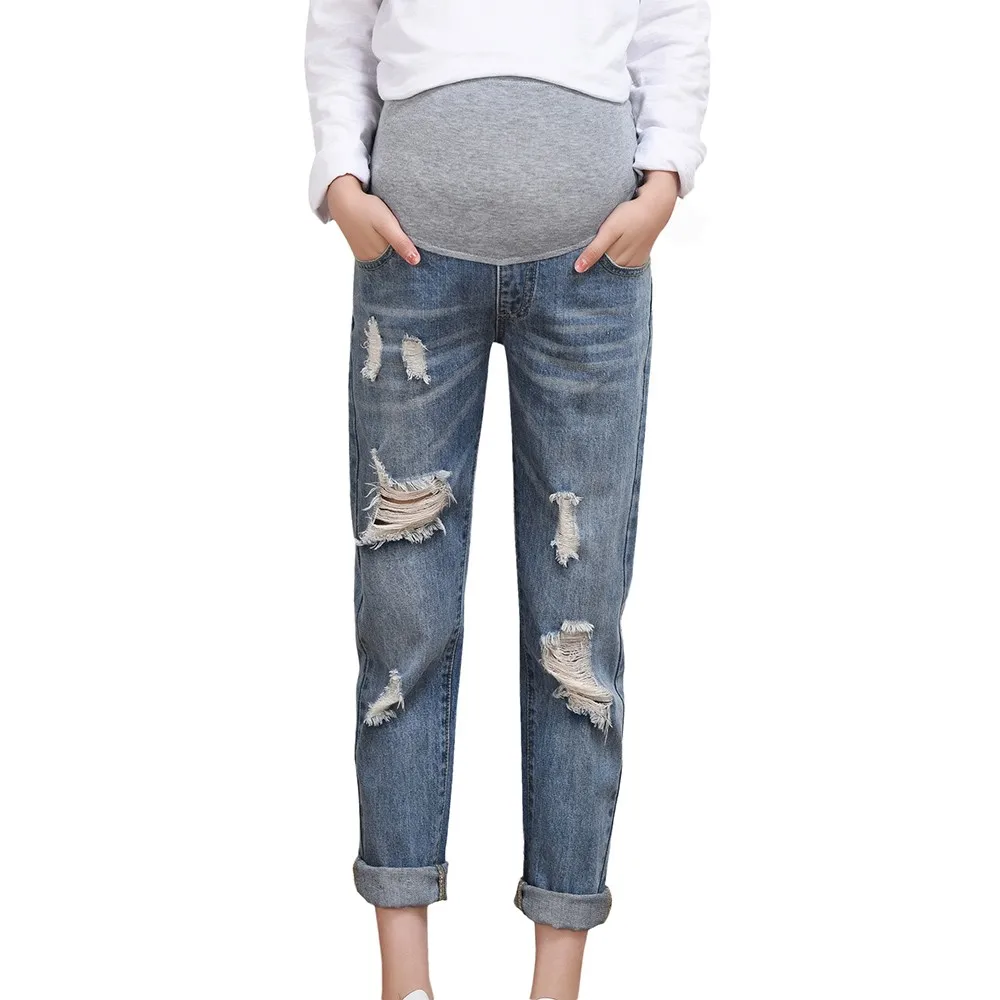 Новые женские рваные джинсы брюки для беременных для кормления грудью высокие Леггинсы для беременных