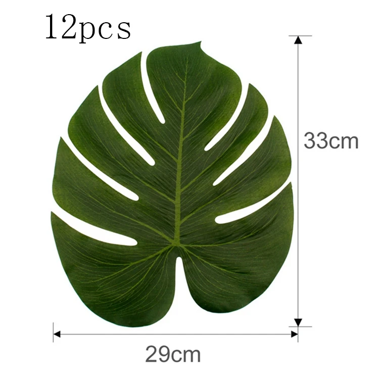 QIFU, 12 шт., искусственные тропические листья пальмы, тропические вечерние украшения, Luau, для летней вечеринки, для украшения стола, Гавайские джунгли, вечерние принадлежности - Цвет: 12pcs 29x35cm