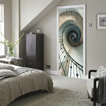 

3D Spiral Staircase Door Renovation Mural Living room Bedroom Wall Stickers Self-adhesive Decals Art Murals Wallpaper Home DC8