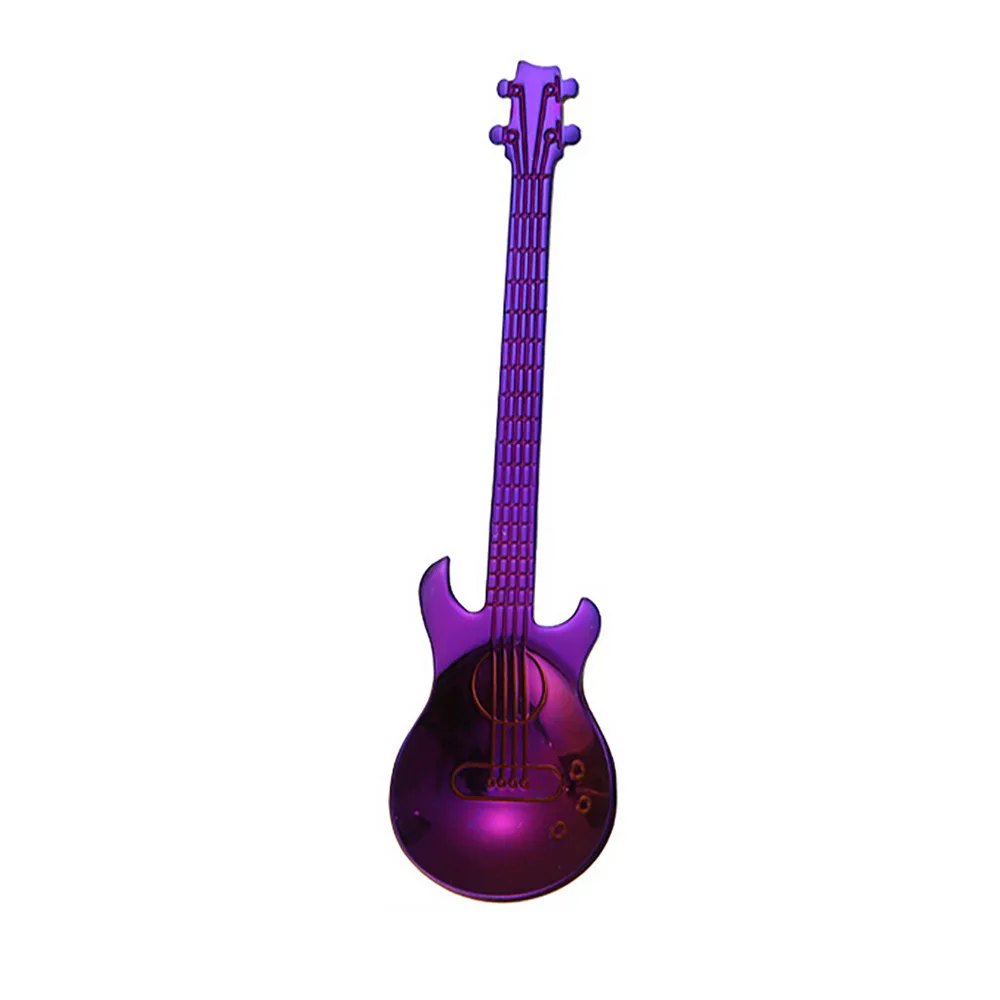 1 шт., радужная форма для гитары, ложка для смешивания кофе, инструменты для холодного чая и напитков, кухонные аксессуары из нержавеющей стали, кофейная ложка, Прямая поставка - Цвет: Purple