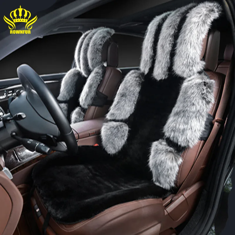 2016new Black GRAY Faur Fur Car Seat Covercar Covers Universal Size For