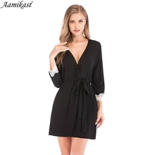 Aamikast Женское ночное белье кимоно халат Soild зима осень Повседневный хлопковый банный халат с поясом элегантный халат для спа