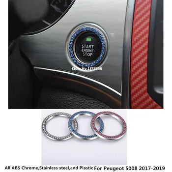 

For Peugeot 5008 2017 2018 2019 2020 Car Inner Stick Key Start Engine Crystal Engine Start Stop Ignition Key Ring Frame 1pcs