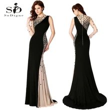 Длинное Черное вечернее платье, платье русалки на одно плечо, стразы, элегантные вечерние платья, сексуальные, украшенные бисером, контрастные цвета