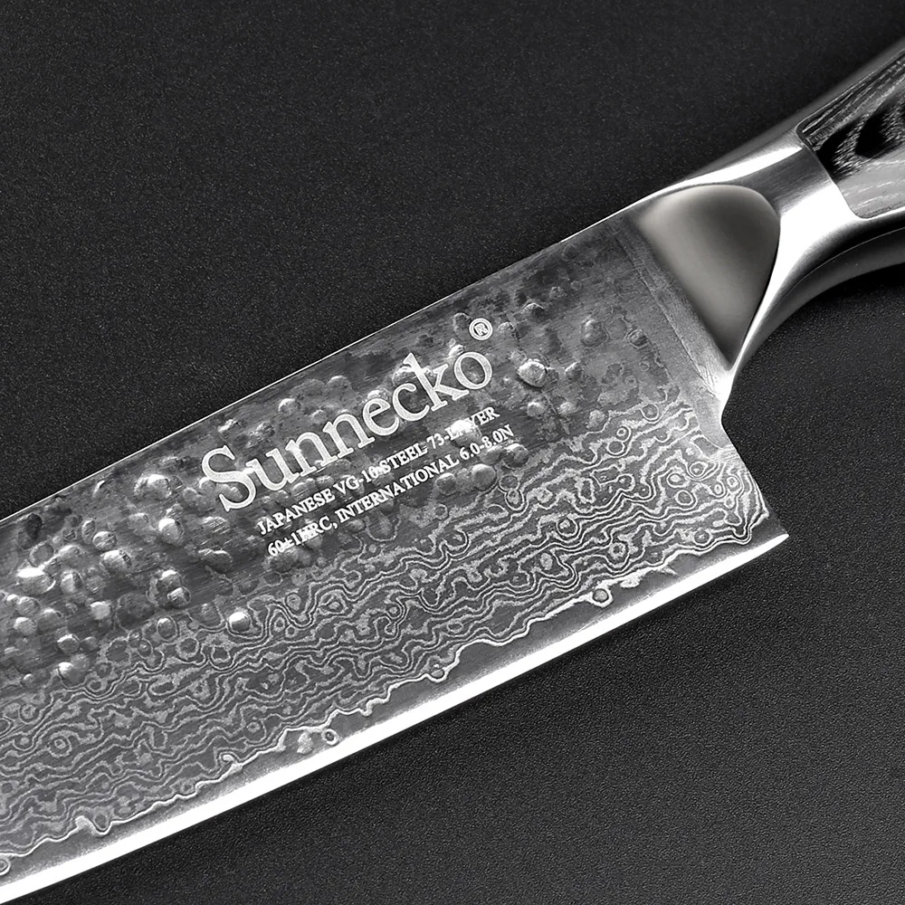 Sunnecko " дюймовый шеф-повара Ножи Кухня ножи дамаск VG10 Сталь 60HRC Sharp Сильный твердость лезвия Pakka деревянной ручкой резки инструмент