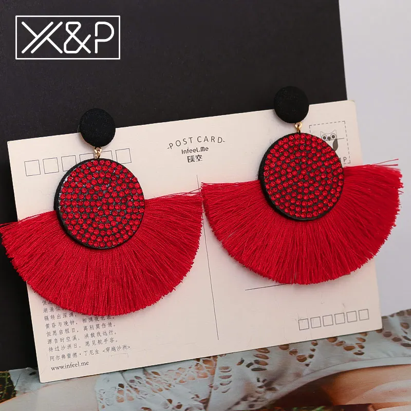 X&P Fashion Bohemian Big Tassel Earrings Statement Large Gold Handmade Brincos Drop Dangle Tassel Earring for Women Za Jewelry