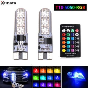 

2pcs 12V T10 W5W LED Car Lights LED Bulbs RGB 194 168 501 Strobe Led Lamp Reading Lights With Remote Control
