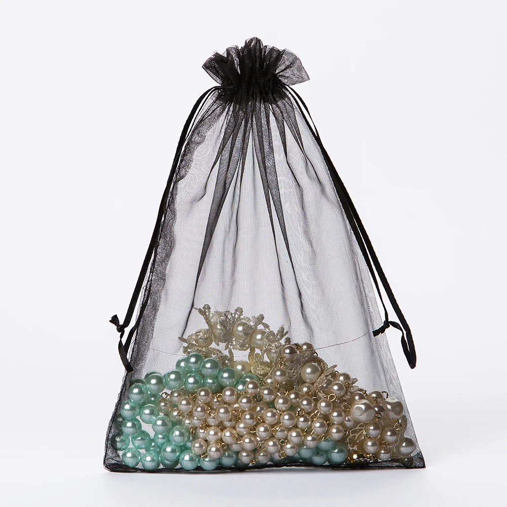 

11x16cm Black Organza Jewelry Bags Christmas Gift Bags Small Packaging Sacks Customized Logo Printing 50pcs/lot Wholesale