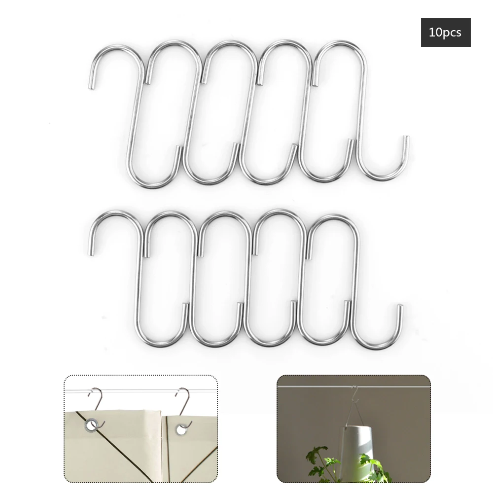 

10Pcs Powerful Stainless Steel S Shape Hook House Kitchen Pot Pan Hanger Clothes Storage Rack Tool