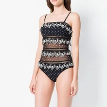 Сексуальный кружевной женский купальник с рюшами цельный купальник женский Монокини в горошек бандо Купальник Летний сетчатый Купальник для женщин