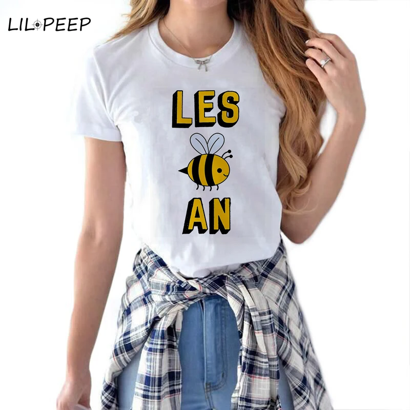 

LES BEE AN LESBIAN Gay LGBT Harajuku Streetwear Short Sleeve Funny Print Women T Shirt Summer Cotton Aesthetic Clothes