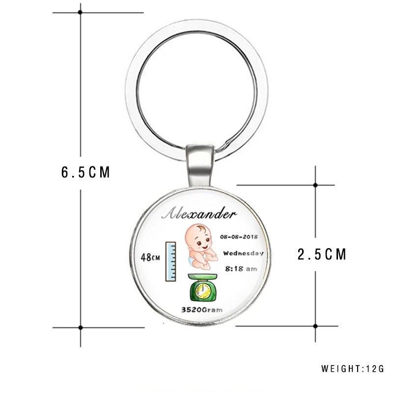 Круглый детский брелок персонализированное имя, дата рождения вес время высота для новорожденного память эксклюзивный брелок для ключей подарок